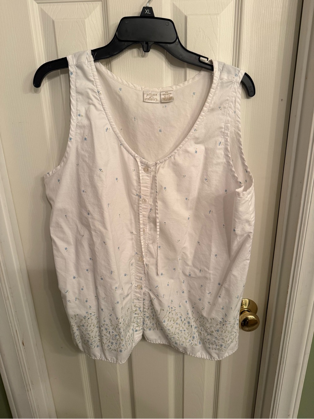 Gilligan & O'Malley White Tank with Light Blue Floral Accents